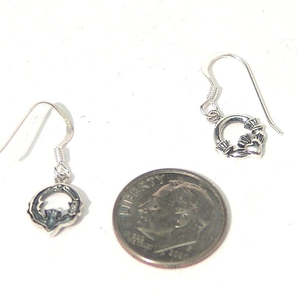 Sterling Silver Irish Claddagh Earrings French Wires Hand Polished - Picture 6 of 6